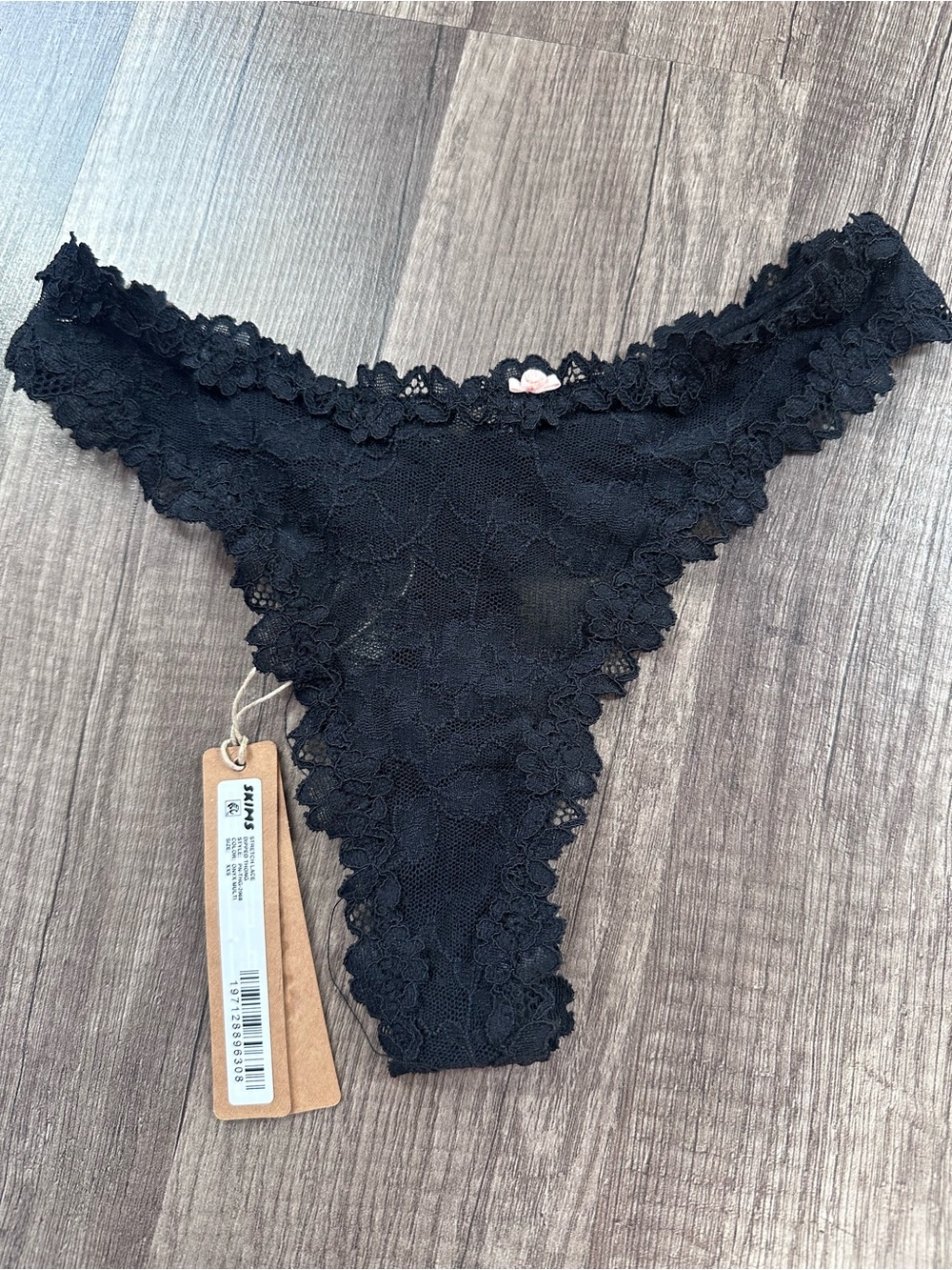 SKIMS Black Floral Lace Thong